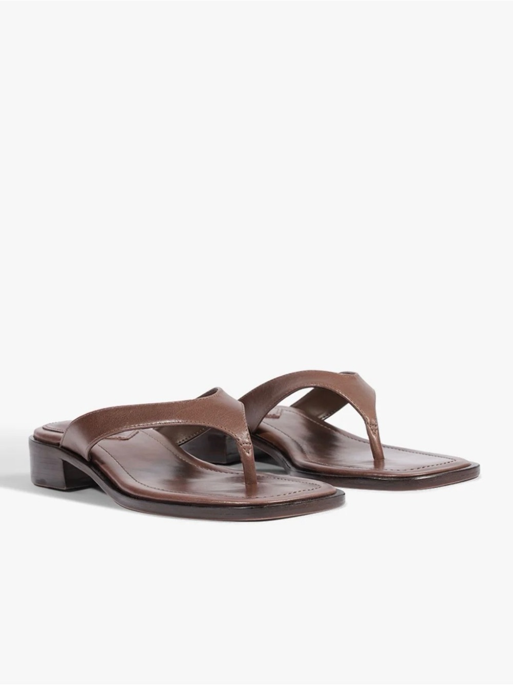 SCHUTZ Arya Brown Leather Thong Sandals with Low Block Heel